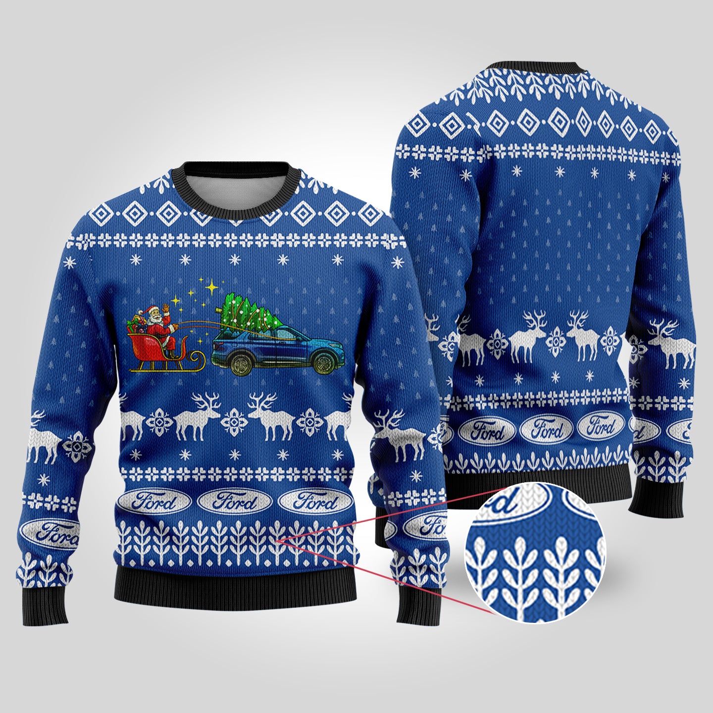 Funny Ugly Christmas Sweater Ford Car Royal - Funny Ugly Christmas Sweater