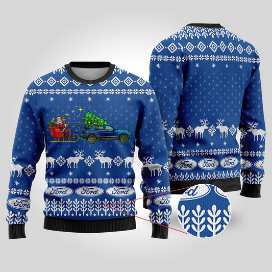 Funny Ugly Christmas Sweater Ford Car Royal - Funny Ugly Christmas Sweater