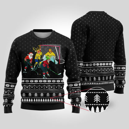 Funny Ugly Christmas Sweater Hockey Hobby Black - Funny Ugly Christmas Sweater