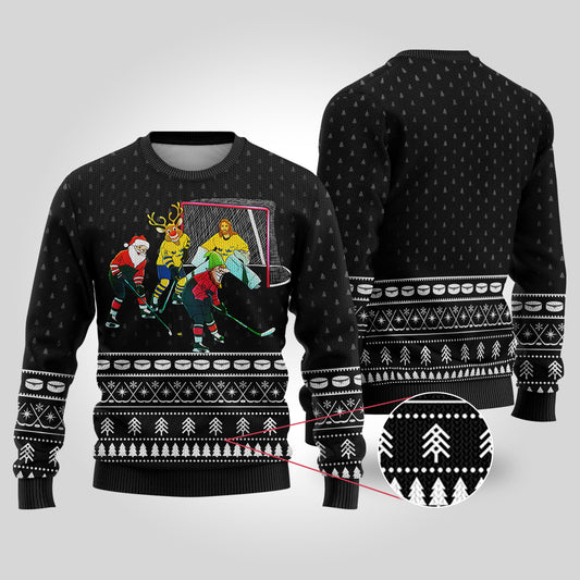Funny Ugly Christmas Sweater Hockey Hobby Black - Funny Ugly Christmas Sweater