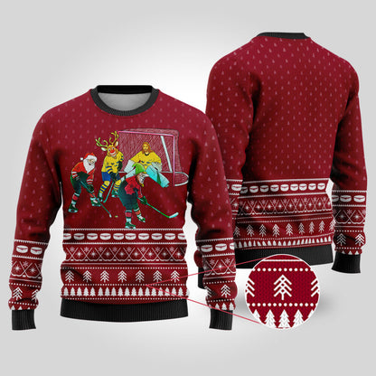 Funny Ugly Christmas Sweater Hockey Hobby Cardinal Red - Funny Ugly Christmas Sweater