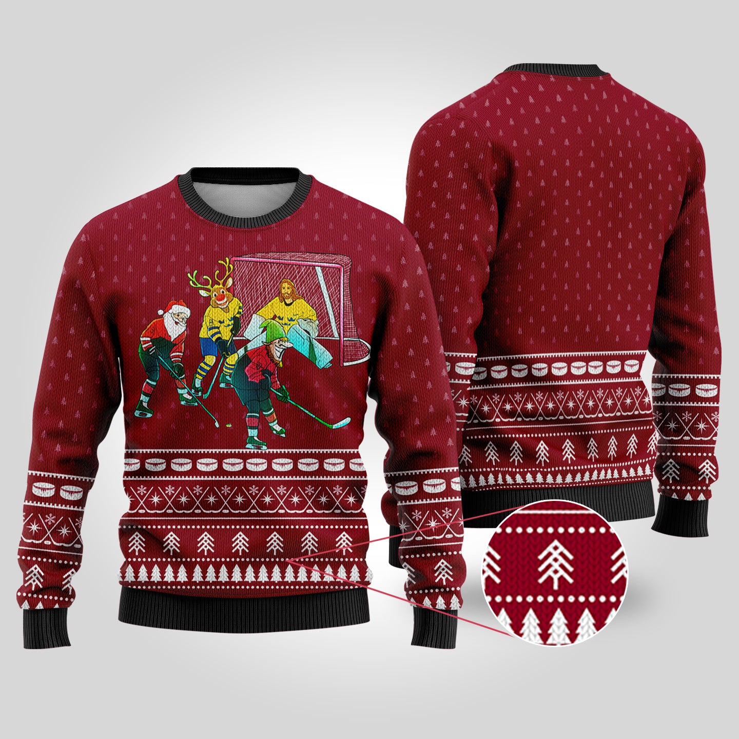 Funny Ugly Christmas Sweater Hockey Hobby Cardinal Red - Funny Ugly Christmas Sweater