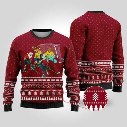 Funny Ugly Christmas Sweater Hockey Hobby Cardinal Red - Funny Ugly Christmas Sweater