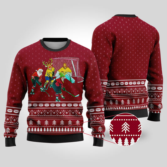 Funny Ugly Christmas Sweater Hockey Hobby Cardinal Red - Funny Ugly Christmas Sweater