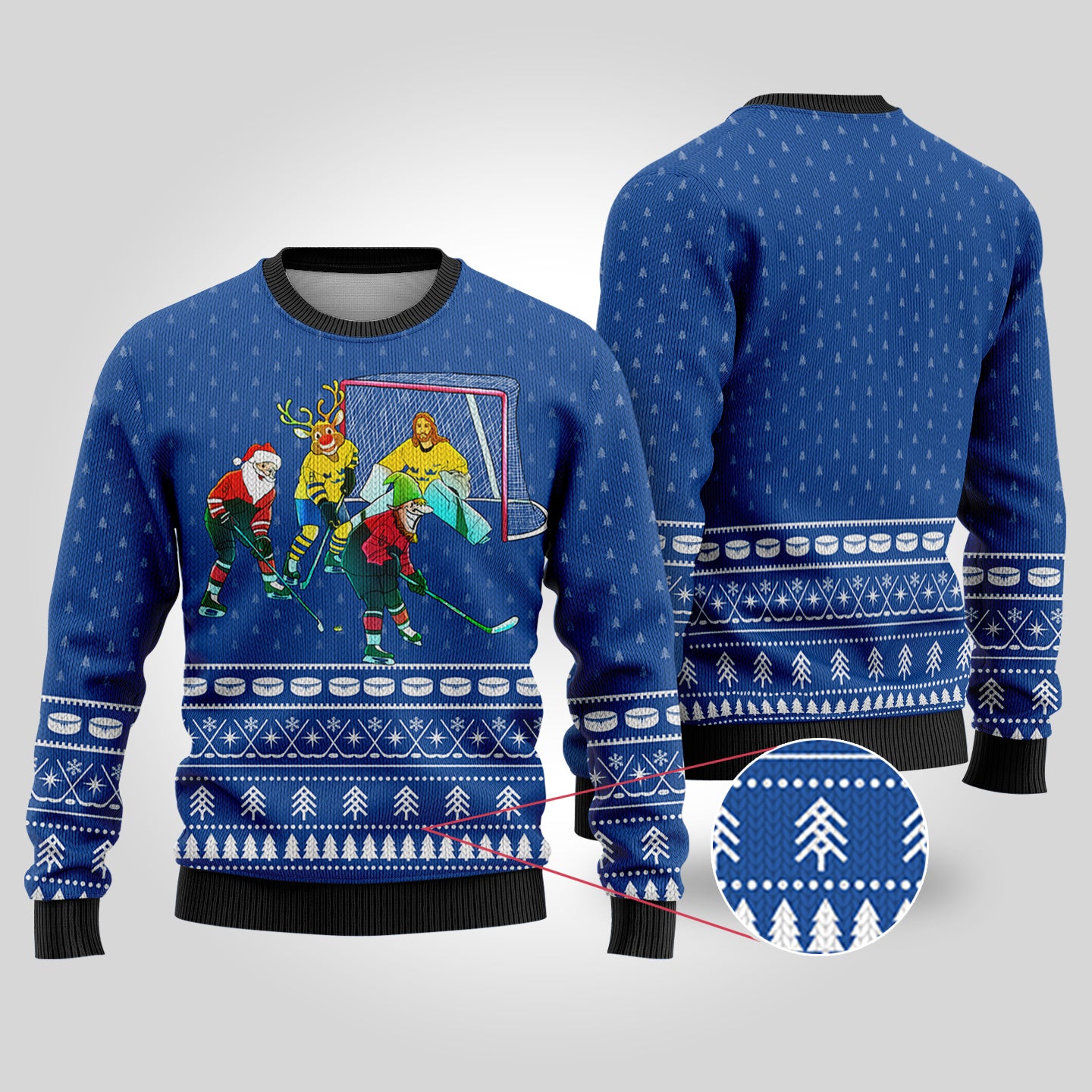 Funny Ugly Christmas Sweater Hockey Hobby Royal - Funny Ugly Christmas Sweater