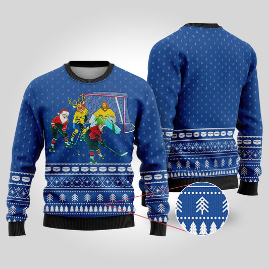 Funny Ugly Christmas Sweater Hockey Hobby Royal - Funny Ugly Christmas Sweater