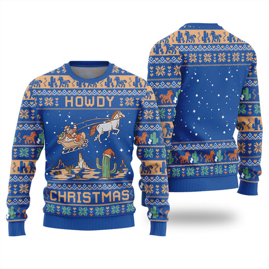 Funny Ugly Christmas Sweater Howdy Christmas Santa Claus Royal