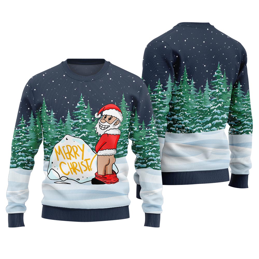 Funny Ugly Santa Merry Christmas Sweater Navy
