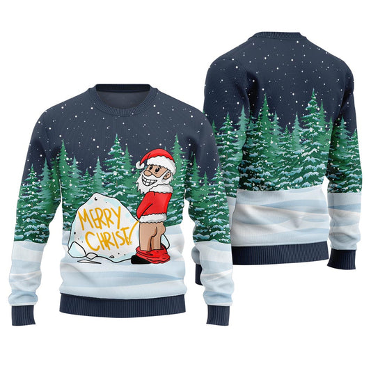 Funny Ugly Santa Merry Christmas Sweater Navy