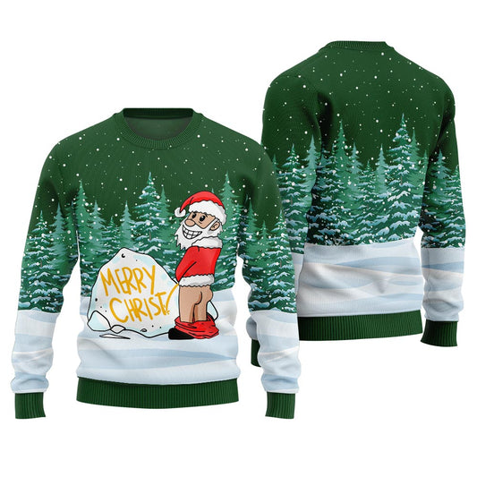 Funny Ugly Santa Merry Xmas Holiday Sweater Green