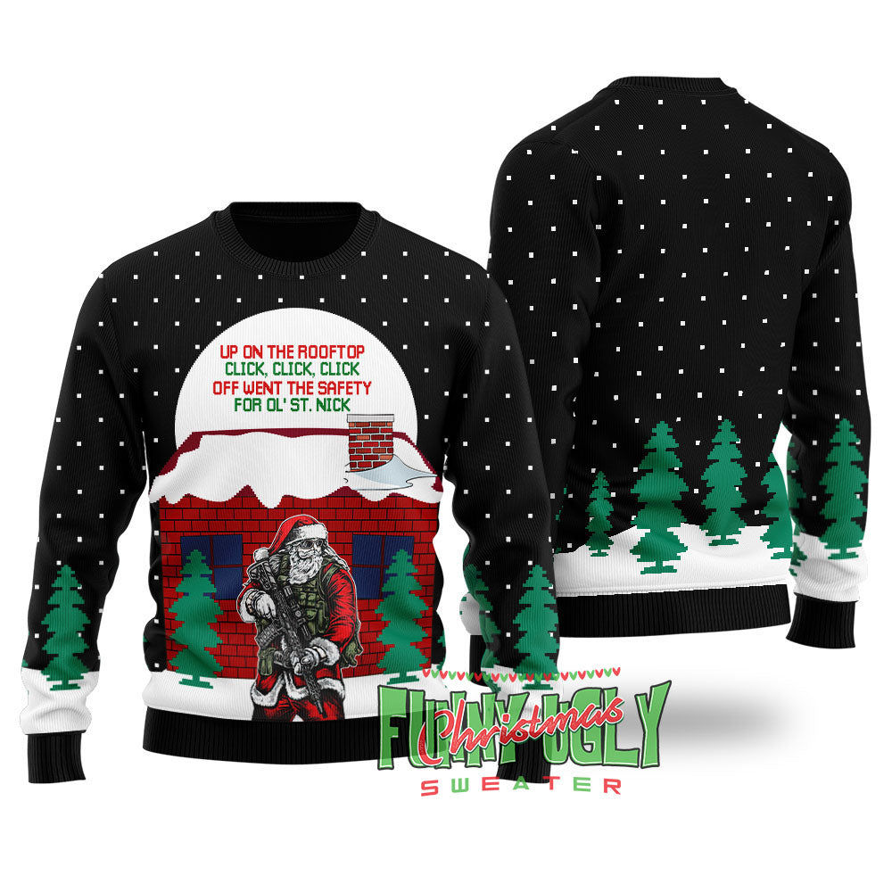 Funny Up On The Housetop Ugly Christmas Sweater Black