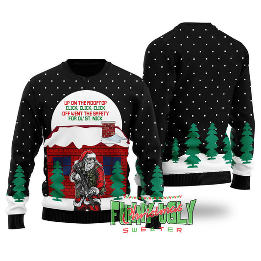 Funny Up On The Housetop Ugly Christmas Sweater Black