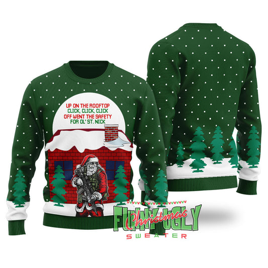 Funny Up On The Housetop Ugly Christmas Sweater Forest Green