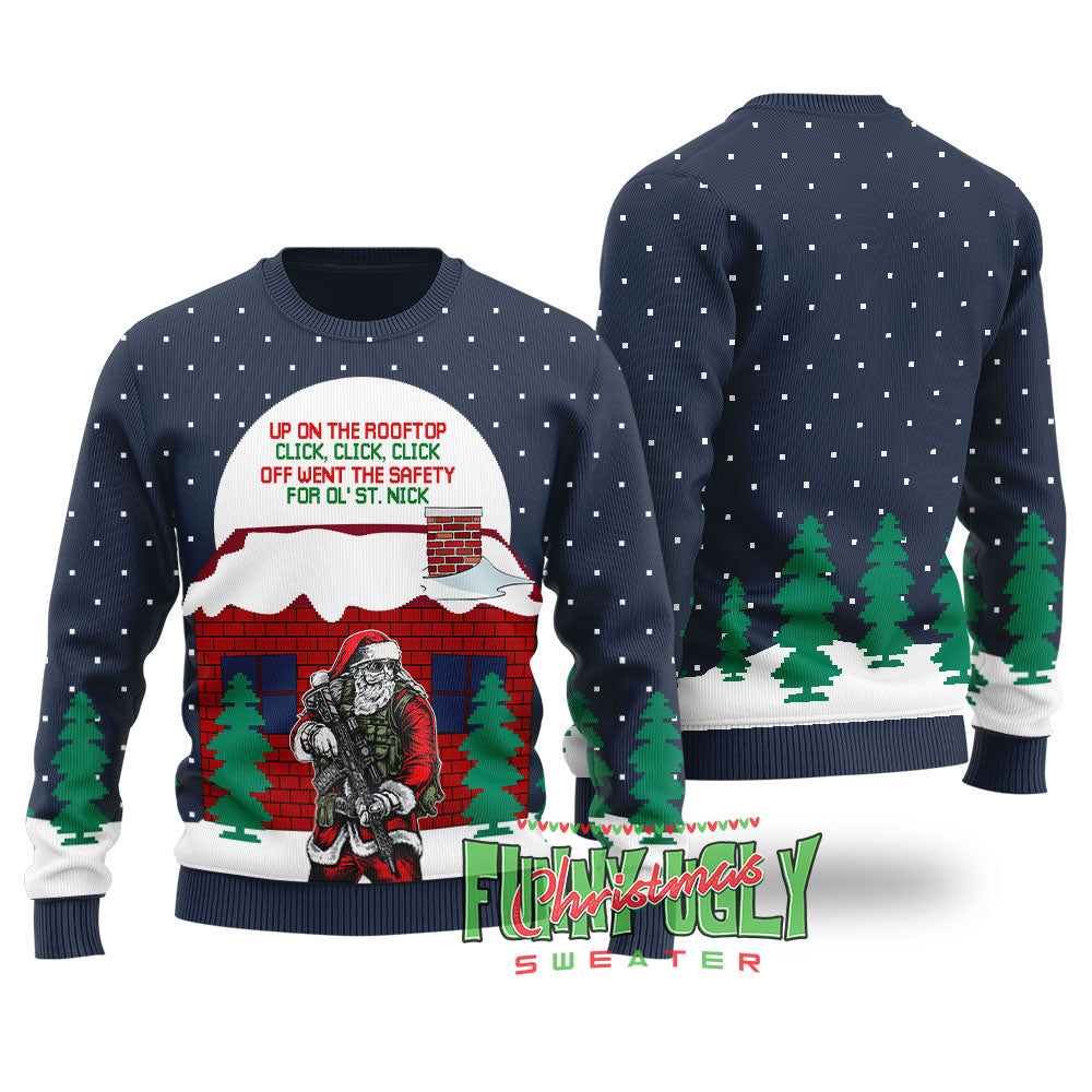 Funny Up On The Housetop Ugly Christmas Sweater Navy