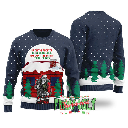 Funny Up On The Housetop Ugly Christmas Sweater Navy