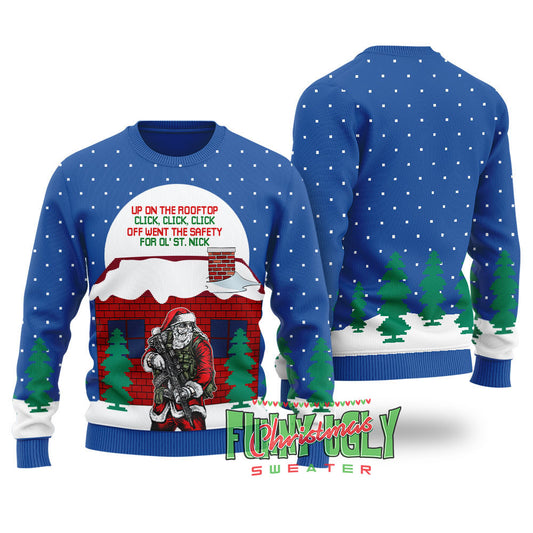 Funny Up On The Housetop Ugly Christmas Sweater Royal