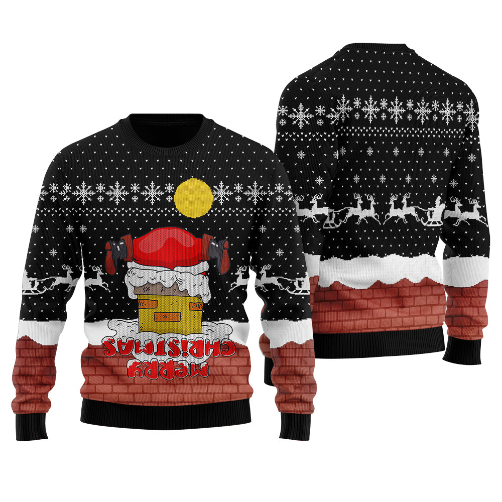 Funny Upside Down Merry Christmas Ugly Christmas Sweater Black