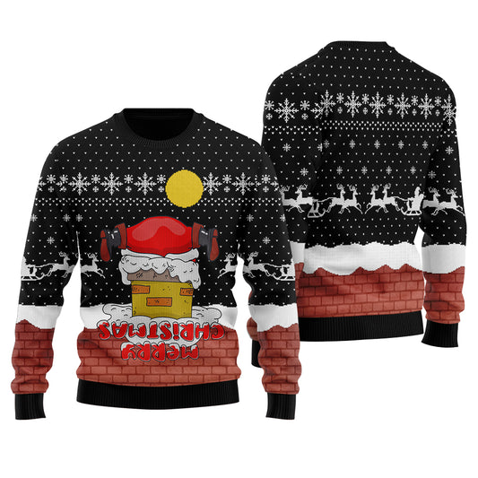 Funny Upside Down Merry Christmas Ugly Christmas Sweater Black