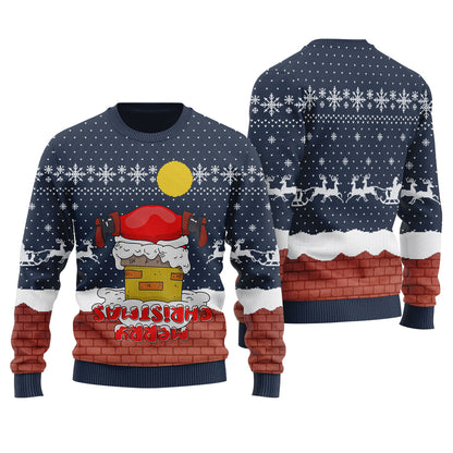 Funny Upside Down Merry Christmas Ugly Christmas Sweater Navy