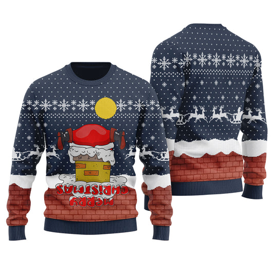 Funny Upside Down Merry Christmas Ugly Christmas Sweater Navy