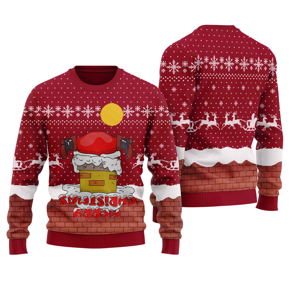 Funny Upside Down Merry Christmas Ugly Christmas Sweater Cardinal Red