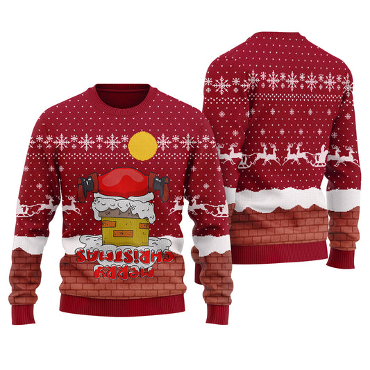 Funny Upside Down Merry Christmas Ugly Christmas Sweater Cardinal Red