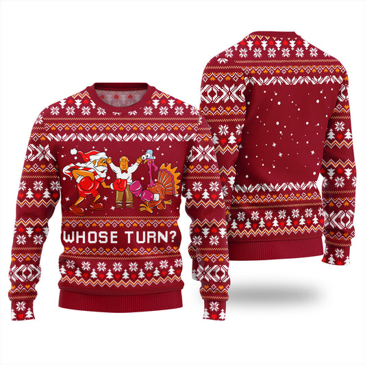 Funny Whose Turn Thanksgiving Sweater For Adults Red