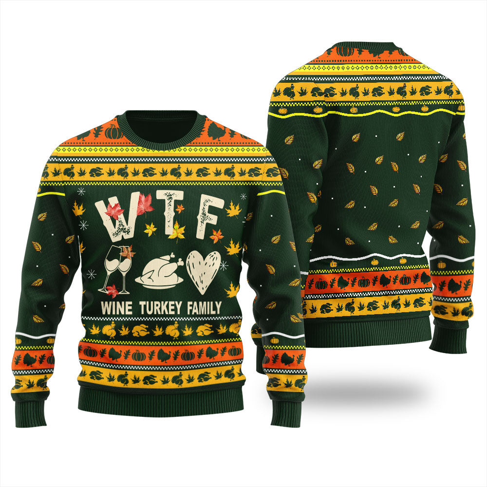 Funny Wine Turkey Family Thanksgiving Ugly Sweater For Women