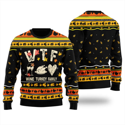 Funny Wine Turkey Family Thanksgiving Ugly Sweater For Women