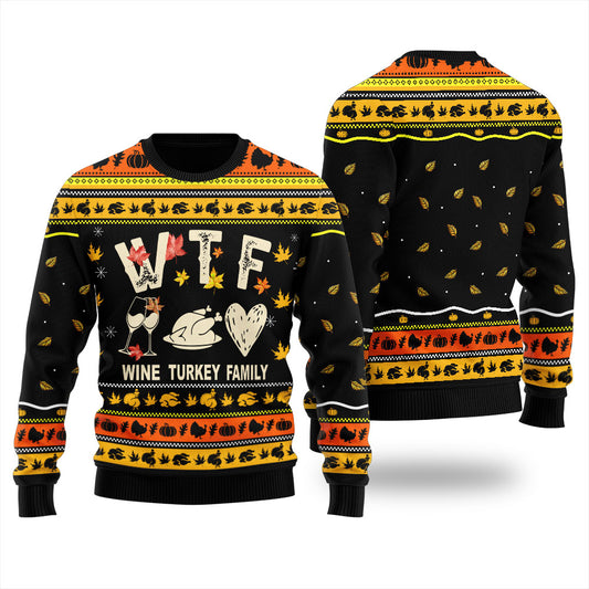 Funny Wine Turkey Family Thanksgiving Ugly Sweater For Women