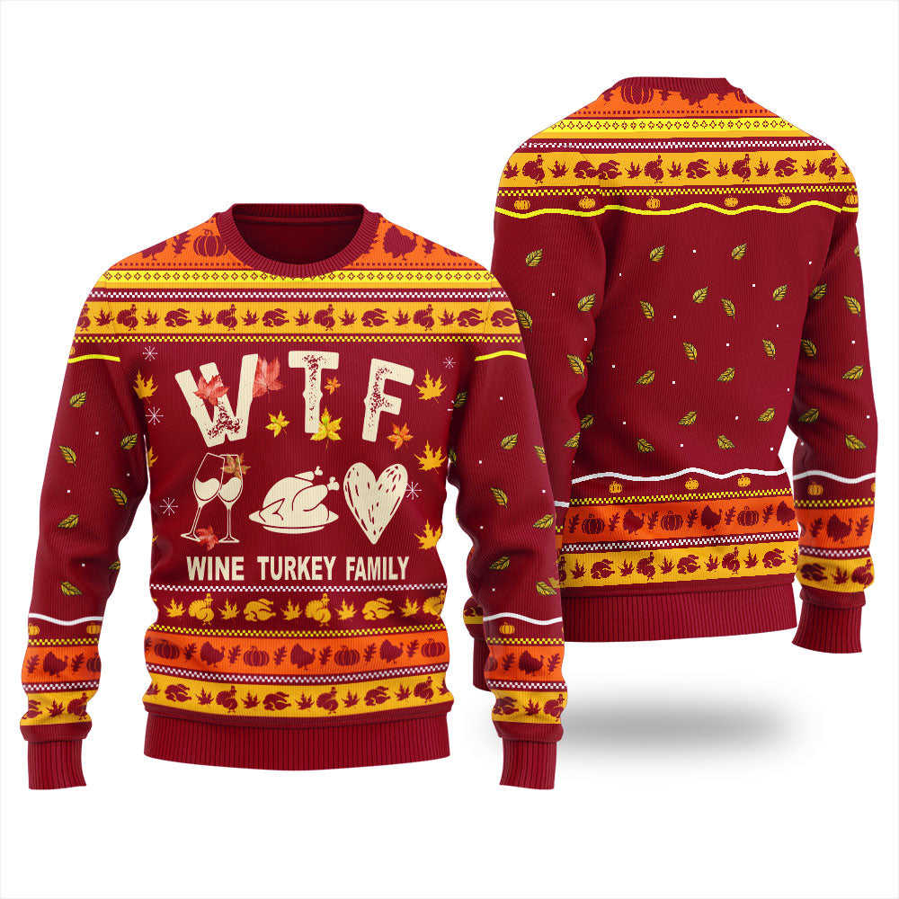 Funny Wine Turkey Family Thanksgiving Ugly Sweater For Women