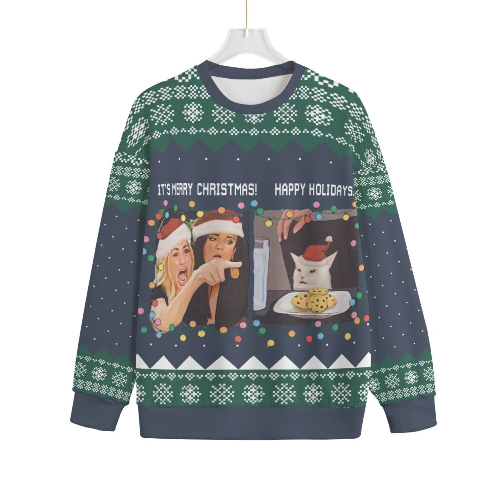 Funny Woman Yelling At A Cat Meme Plus Size Christmas Sweater Adults