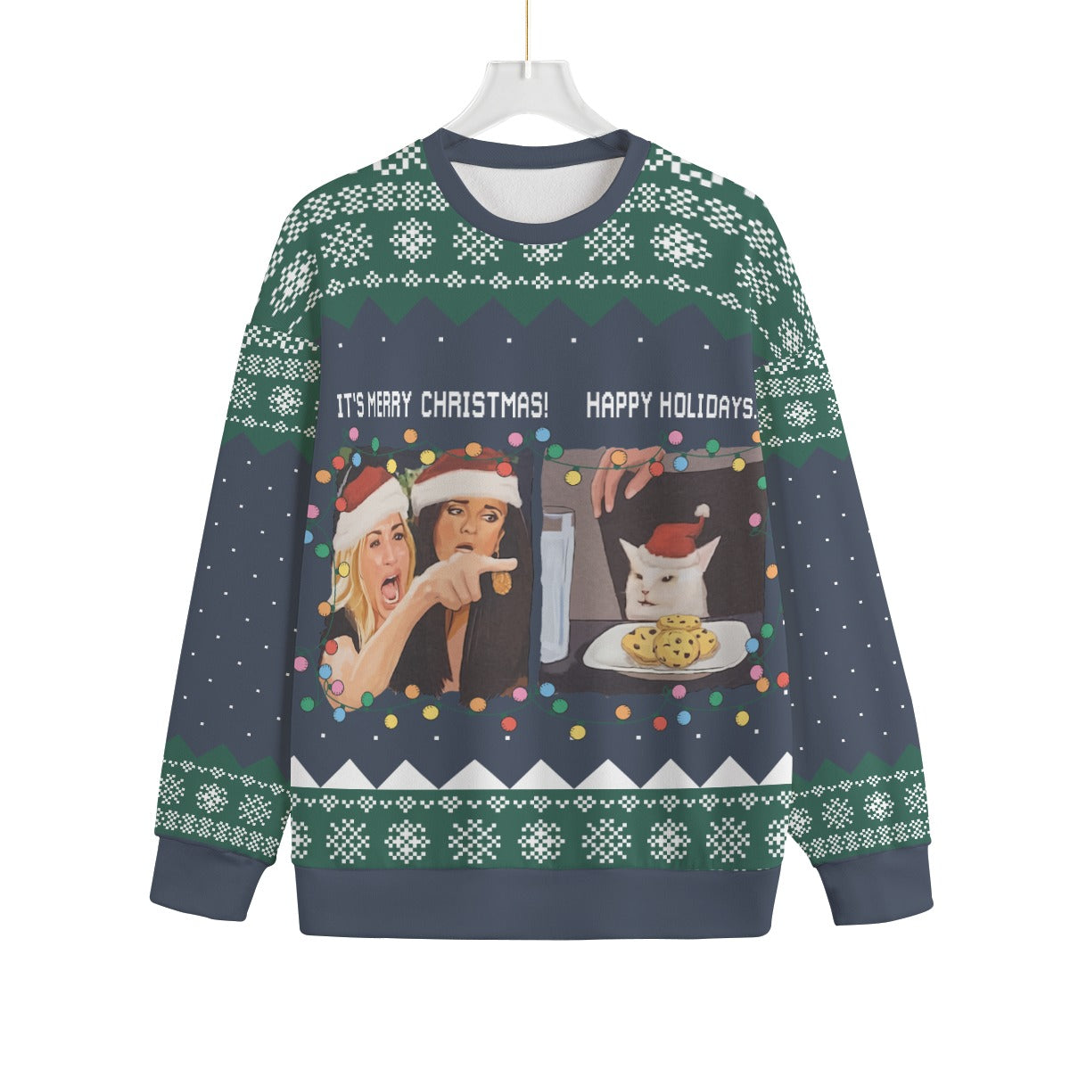 Funny Woman Yelling At A Cat Meme Plus Size Christmas Sweater Adults