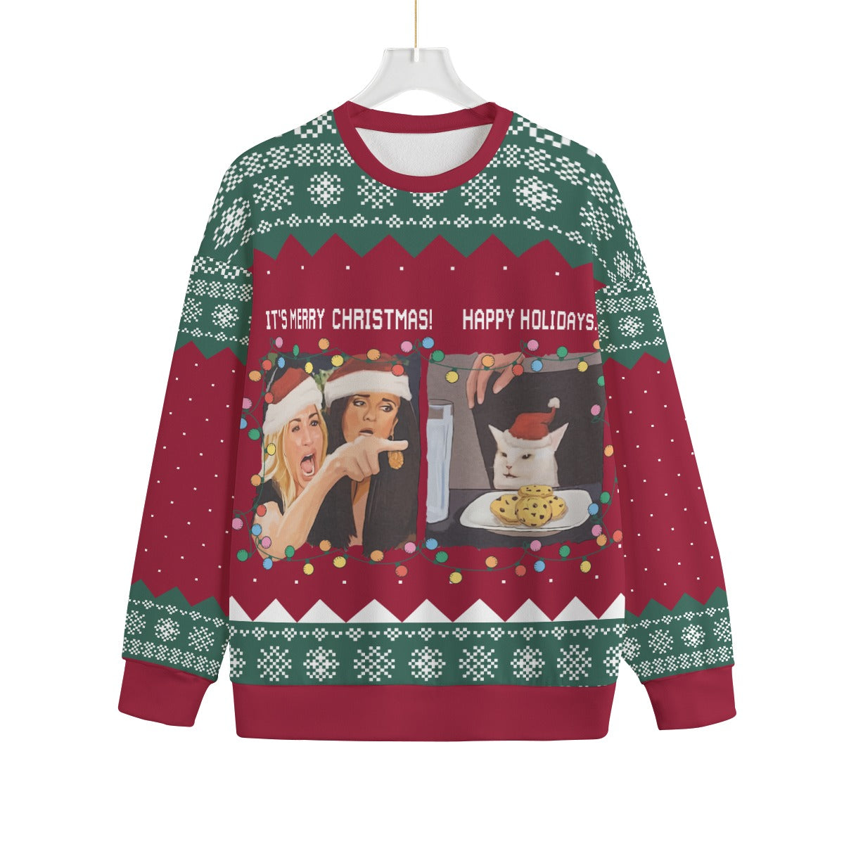 Funny Woman Yelling At A Cat Meme Plus Size Christmas Sweater Adults