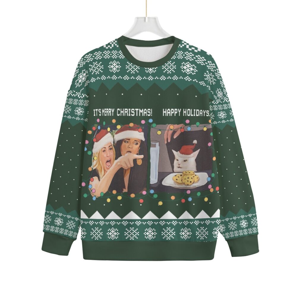 Funny Woman Yelling At A Cat Meme Plus Size Christmas Sweater Adults