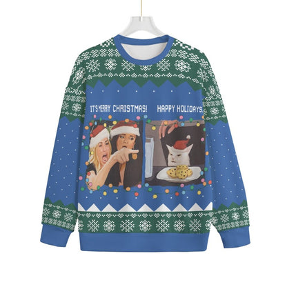 Funny Woman Yelling At A Cat Meme Plus Size Christmas Sweater Adults