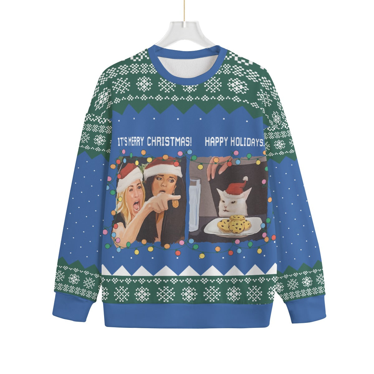 Funny Woman Yelling At A Cat Meme Plus Size Christmas Sweater Adults