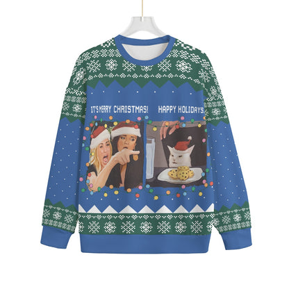 Funny Woman Yelling At A Cat Meme Plus Size Christmas Sweater Adults