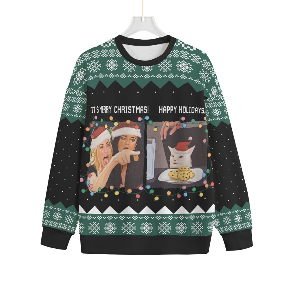 Funny Woman Yelling At A Cat Meme Plus Size Christmas Sweater Adults