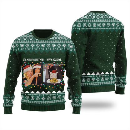 Funny Woman Yelling At A Cat Meme Women's Ugly Sweater