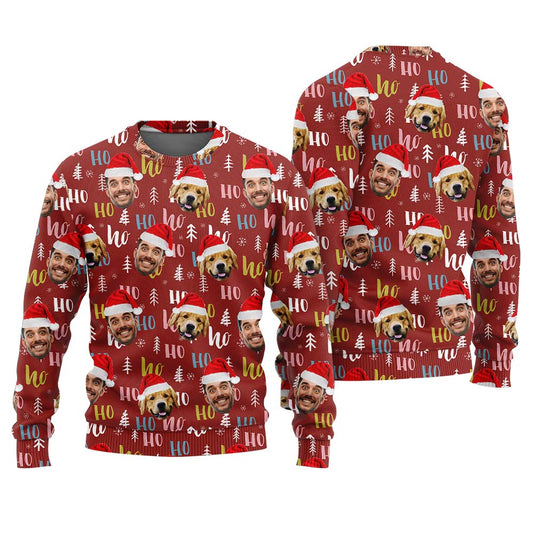 Funny Xmas Custom Face And Pet Ugly Sweater Cardinal Red