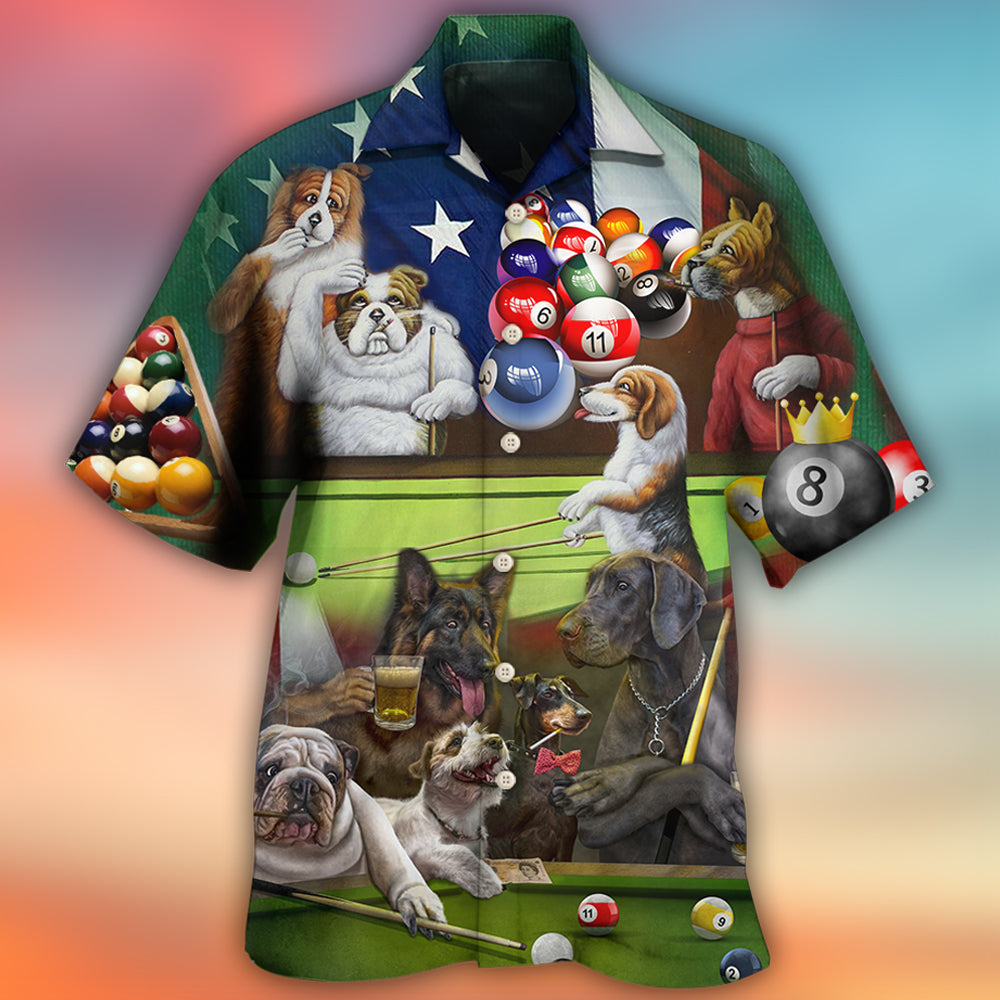 Billiard Independence Day Funny Dogs - Hawaiian Shirt 