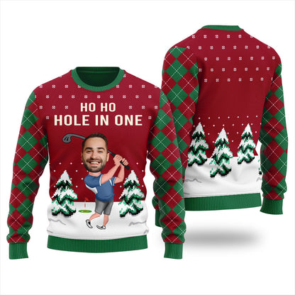 Funny Custom Face Golf Player Christmas Sweater Red