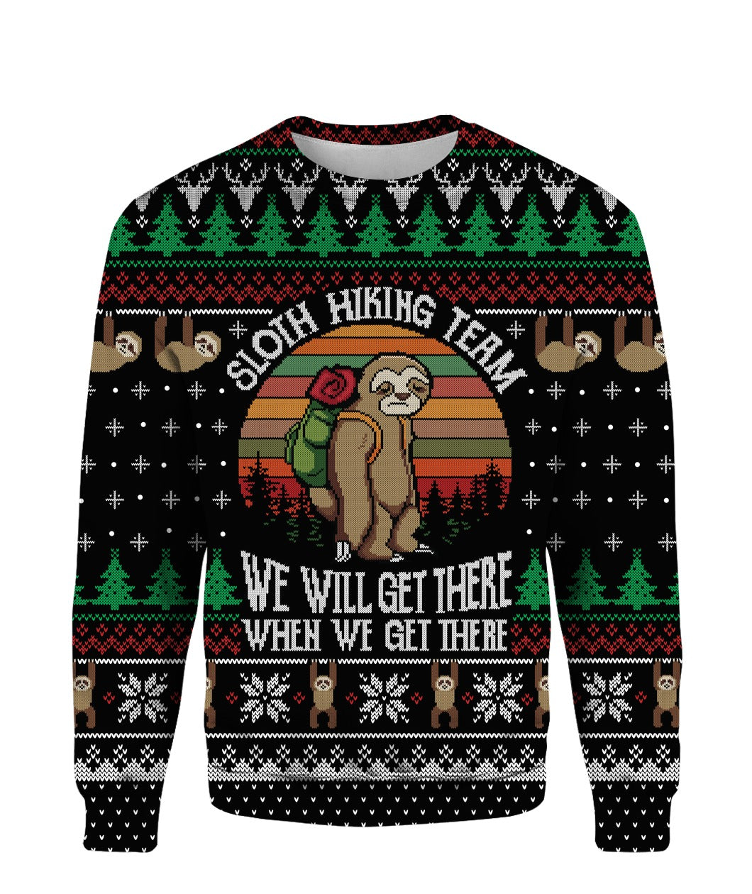 Sloth Hiking Team Ugly Christmas Sweater - Funny Ugly Christmas Sweater