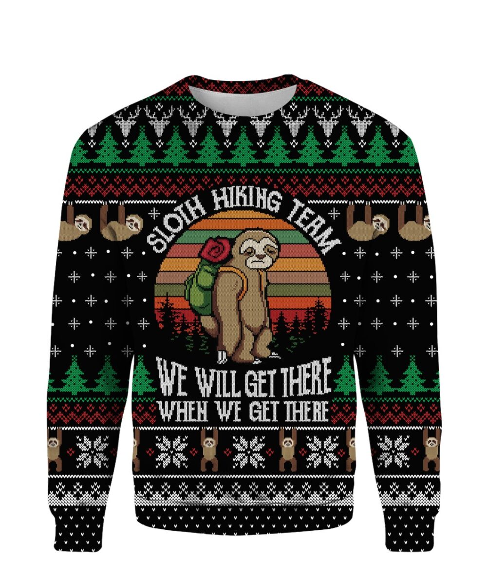 Sloth Hiking Team Ugly Christmas Sweater - Funny Ugly Christmas Sweater