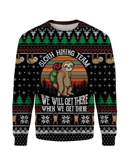 Sloth Hiking Team Ugly Christmas Sweater - Funny Ugly Christmas Sweater