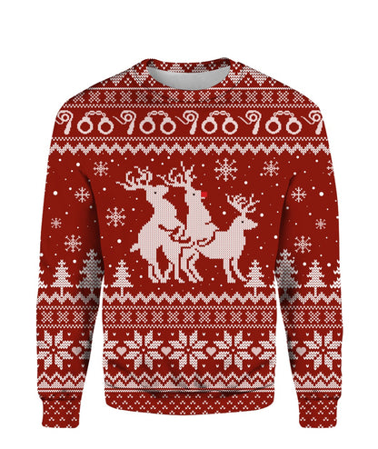 Threesome Reindeer Ugly Christmas Sweater - Funny Ugly Christmas Sweater