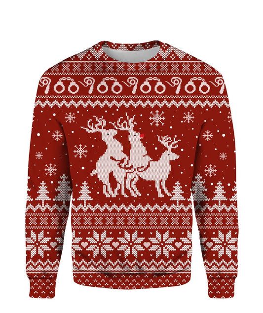Threesome Reindeer Ugly Christmas Sweater - Funny Ugly Christmas Sweater