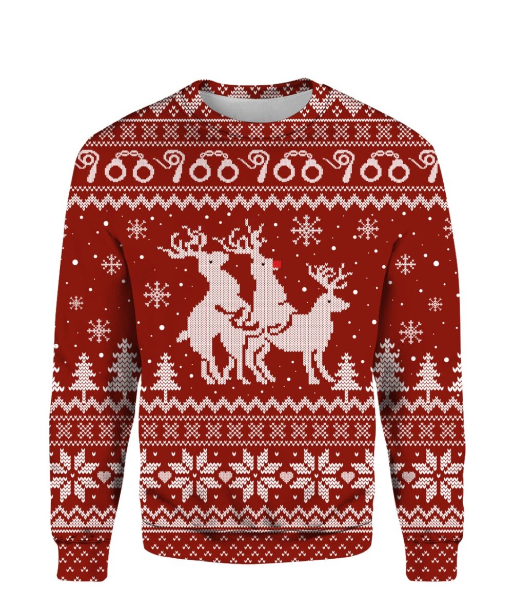 Threesome Reindeer Ugly Christmas Sweater - Funny Ugly Christmas Sweater