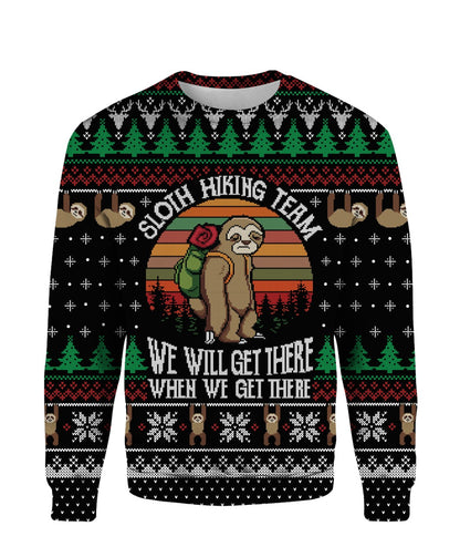 Sloth Hiking Team Ugly Christmas Sweater - Funny Ugly Christmas Sweater